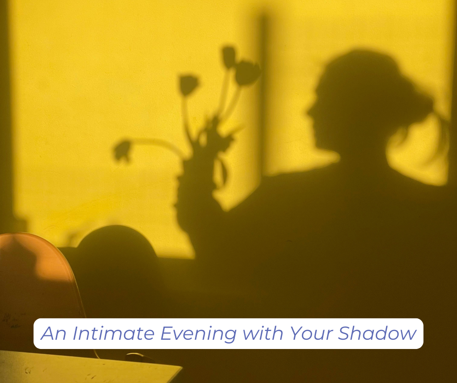Shadow of a woman holding flowers.