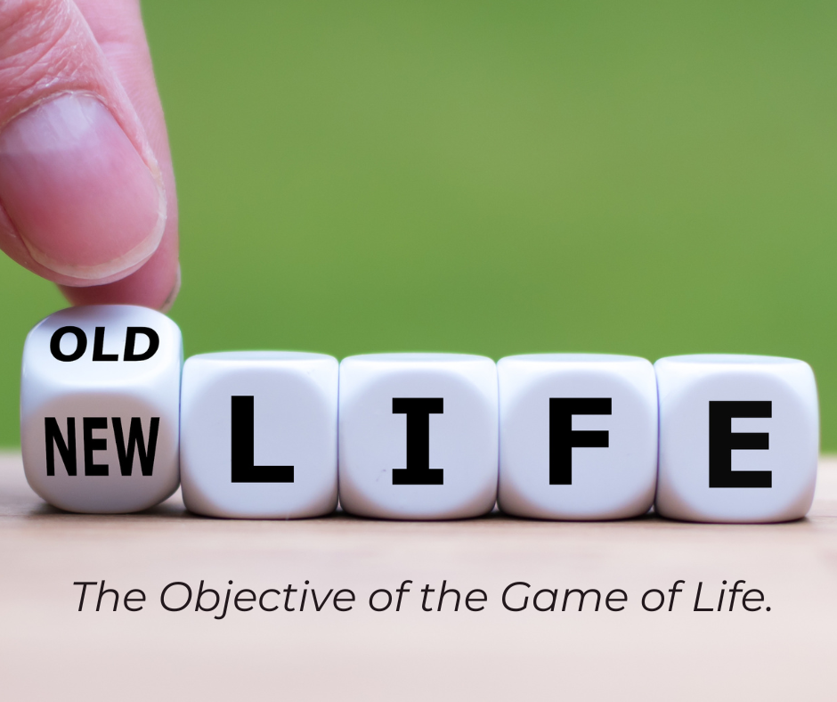 Dice spelling LIFE: The Objective of the Game of Life.