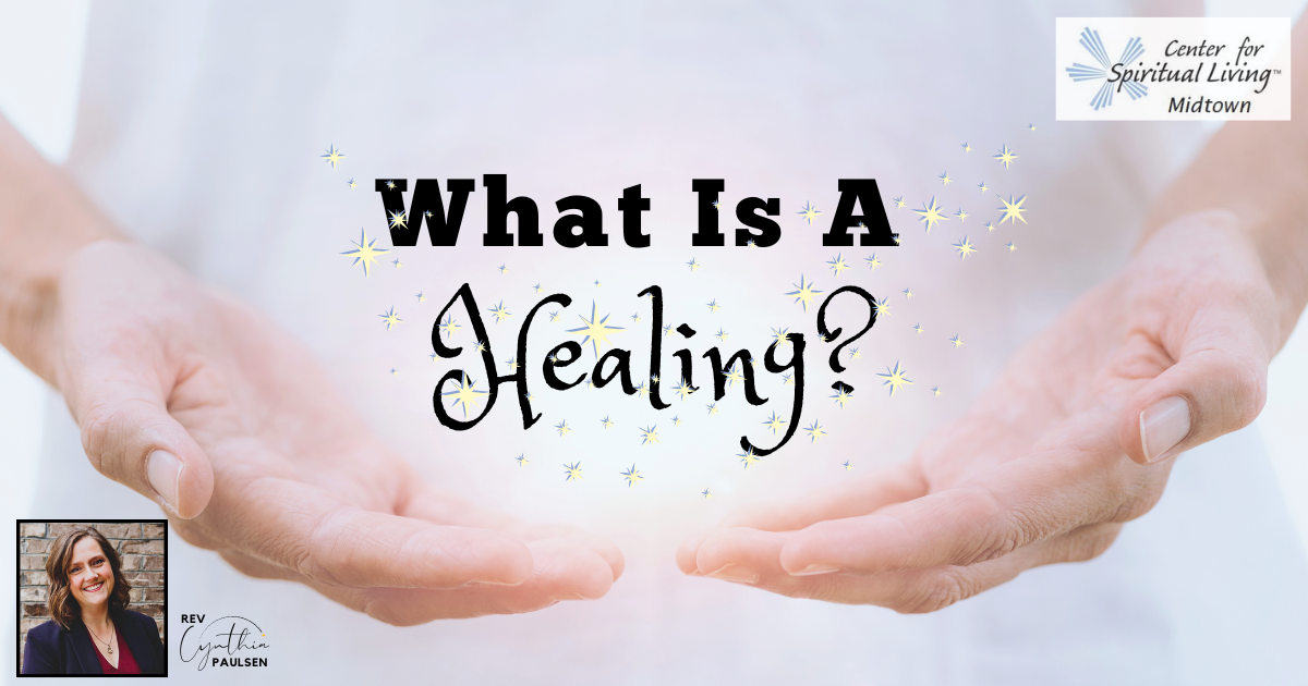 Hands, light, and the words "What is a healing?"