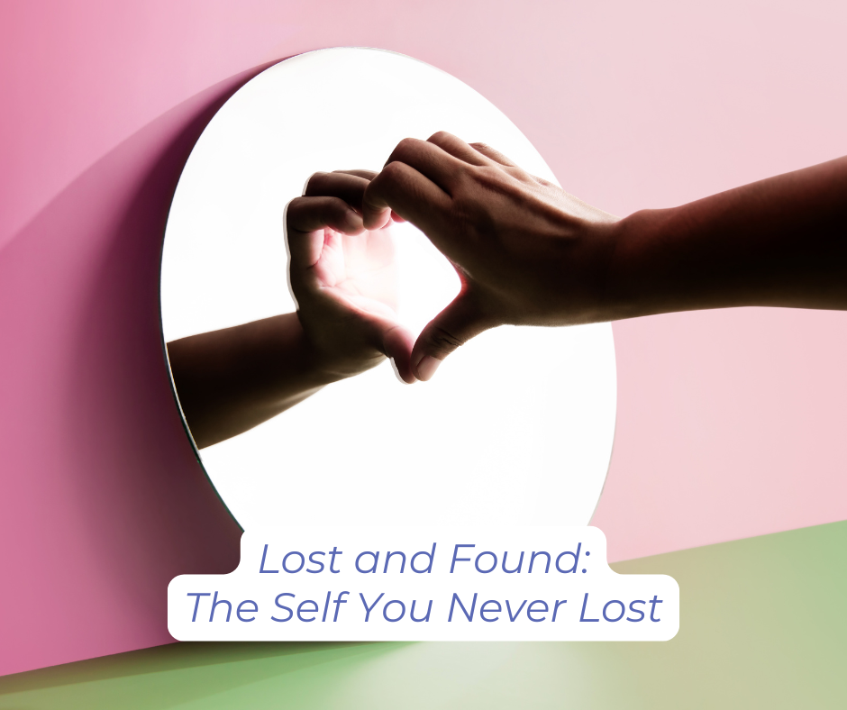 A hand reaching out to a mirror to form a heart shape with the reflected hand.