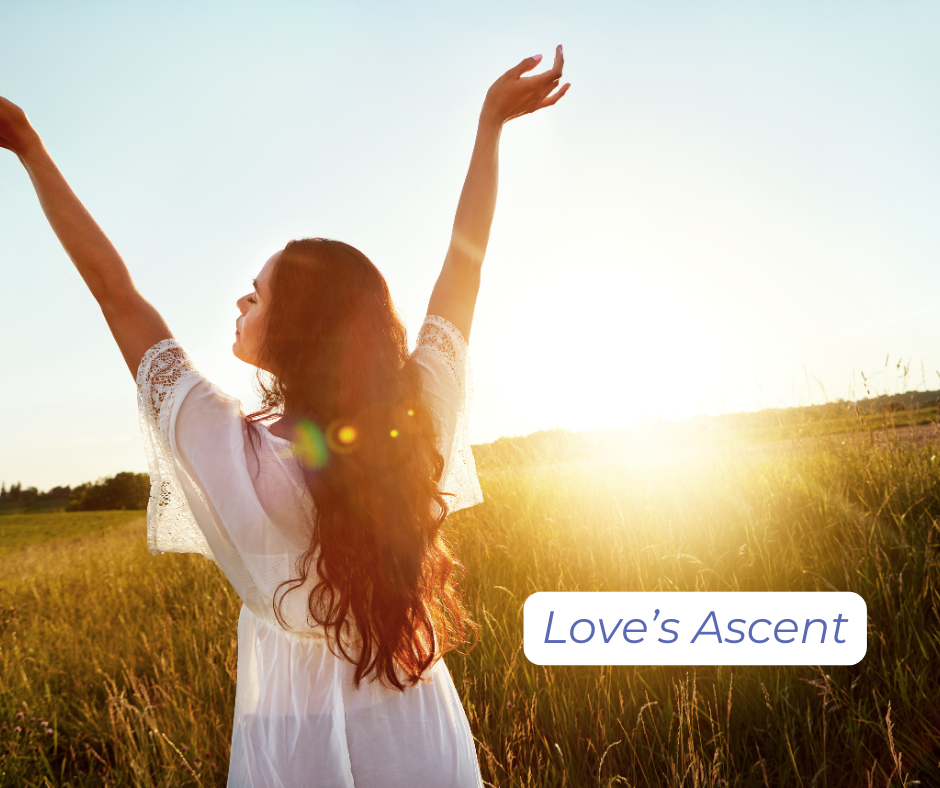 A sunrise with a woman in a field, arms stretched up.