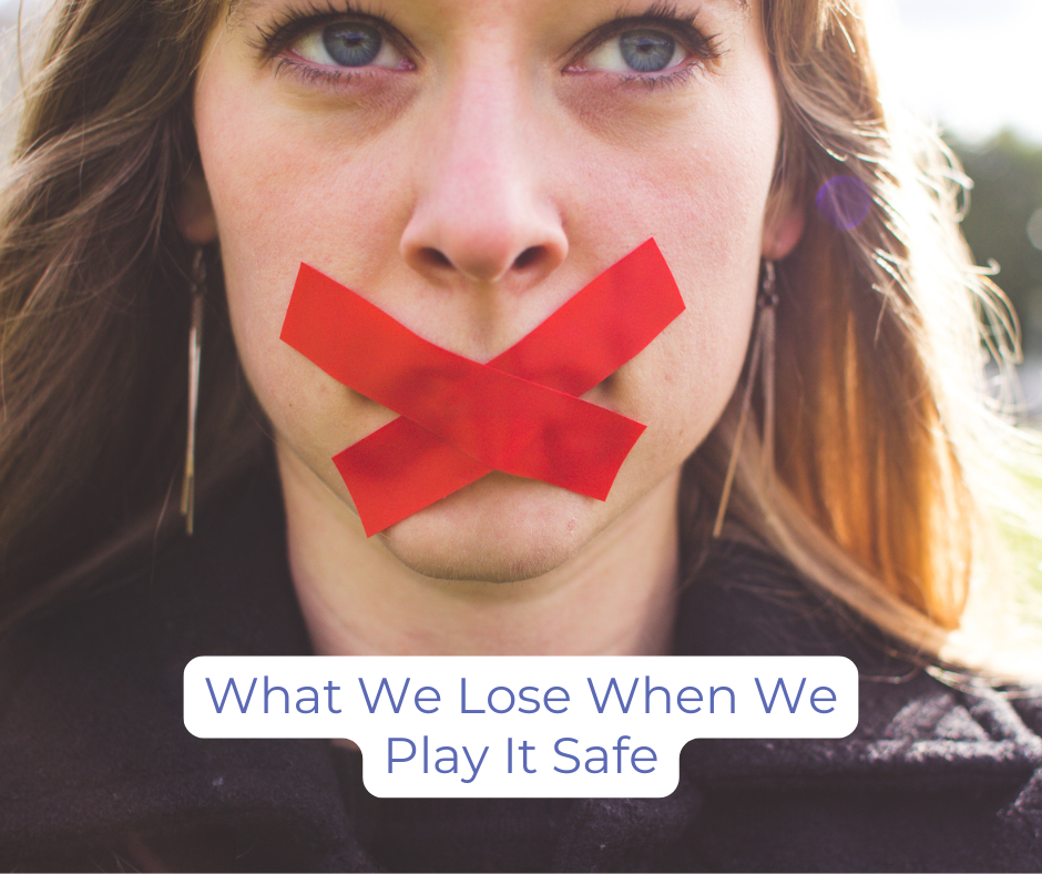 Playing it safe: a person with tape across her mouth.